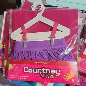 American Girl Courtney 18" doll purple skirt and pink suspenders outfit NEW!